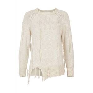NEW NOEN women's playful fringe pullover in cream/beige heather